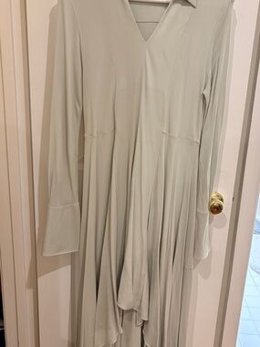 Rebecca Taylor Long-Sleeve V-Neck Dress in Light Sage Green